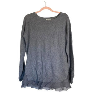 GARNET HILL Cashmere Sweater Gray Ruffle Hem Size Medium Basic